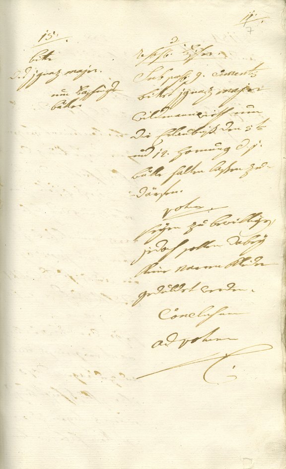 Ein altes Schriftstück auf dem handschriftlich ein Protokoll in alter Schrift zu lesen ist.